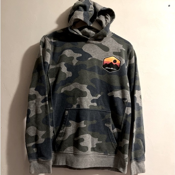 Eddie Bauer Boys Camp Fleece Hoodie Olive Green Camo Size L (14/16) Youth - Picture 1 of 7